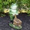 11.5" Green Frog Pushing Wheelbarrow Outdoor Garden Statue